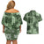 Hawaii Tapa Couples Matching Off Shoulder Short Dress and Hawaiian Shirt Hibiscus Mix Hawaiian Quilt Patches - Sage Green LT7 - Polynesian Pride