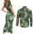 Hawaii Tapa Couples Matching Short Sleeve Bodycon Dress and Long Sleeve Button Shirt Hibiscus Mix Hawaiian Quilt Patches - Sage Green LT7 - Polynesian Pride