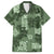 Hawaii Tapa Family Matching Off Shoulder Short Dress and Hawaiian Shirt Hibiscus Mix Hawaiian Quilt Patches - Sage Green LT7 Dad's Shirt - Short Sleeve Sage Green - Polynesian Pride