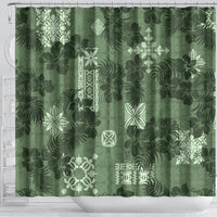 Hawaii Tapa Shower Curtain Hibiscus Mix Hawaiian Quilt Patches - Sage Green LT7 - Polynesian Pride