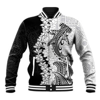 Polynesian Plumeria Lei Baseball Jacket with Hammerhead Shark LT7 Unisex Black - Polynesian Pride