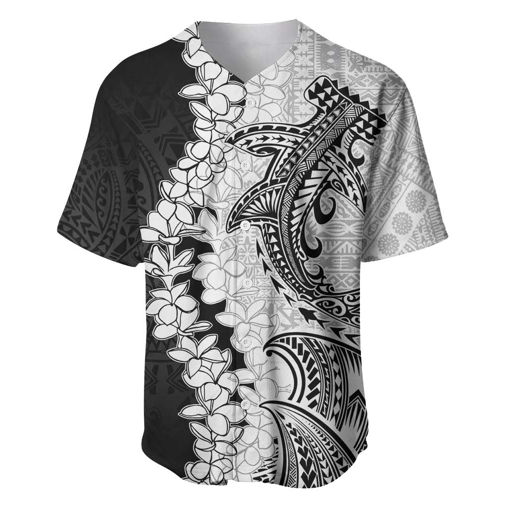 Polynesian Plumeria Lei Baseball Jersey with Hammerhead Shark