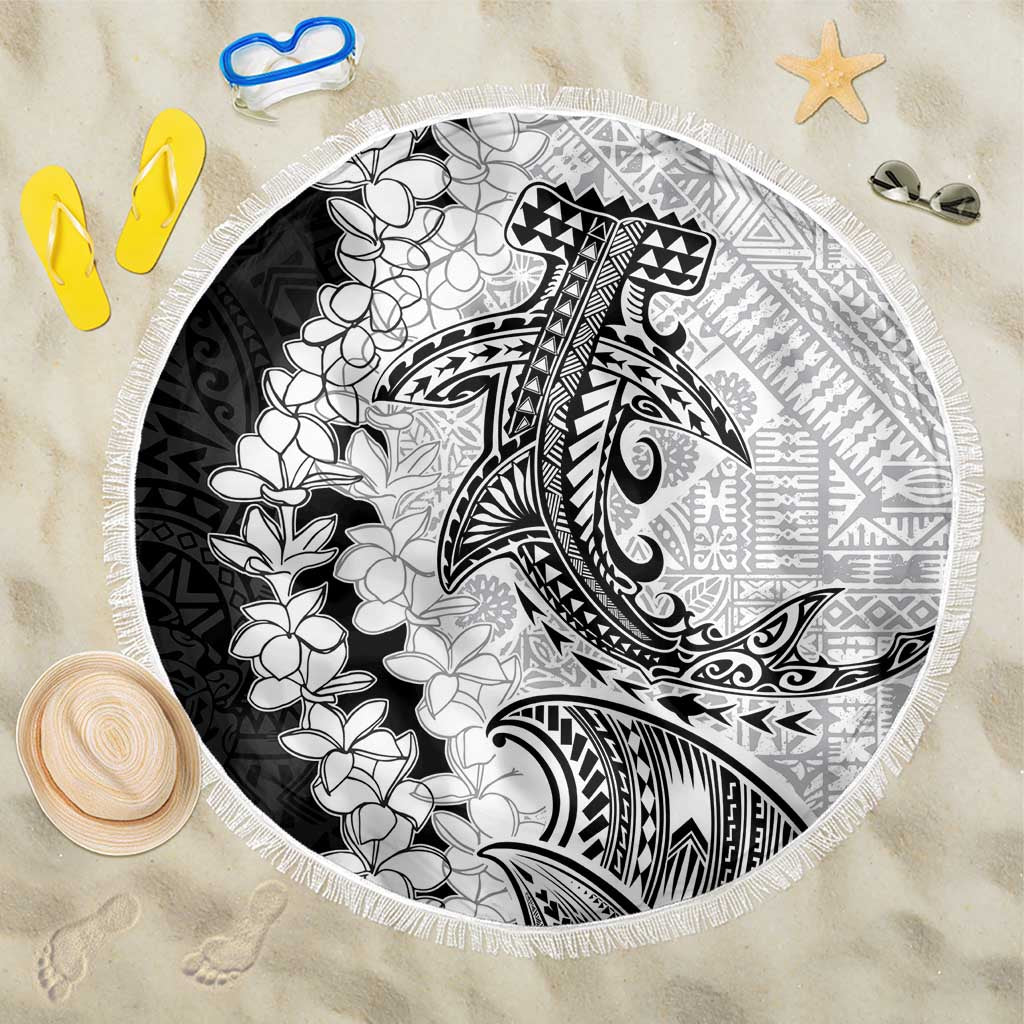 Polynesian Plumeria Lei Beach Blanket with Hammerhead Shark LT7 One Size 150cm Black - Polynesian Pride