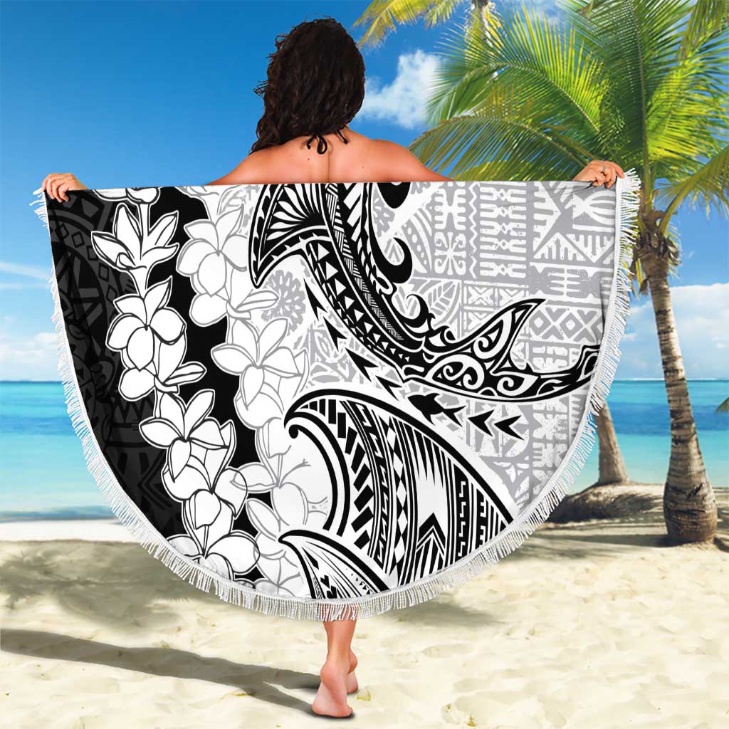 Polynesian Plumeria Lei Beach Blanket with Hammerhead Shark LT7 - Polynesian Pride