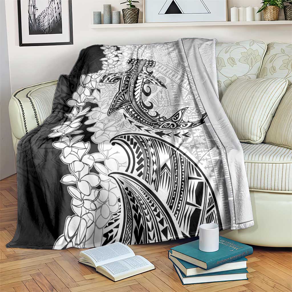 Polynesian Plumeria Lei Blanket with Hammerhead Shark LT7 Black - Polynesian Pride