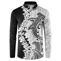 Polynesian Plumeria Lei Button Sweatshirt with Hammerhead Shark LT7 Black - Polynesian Pride