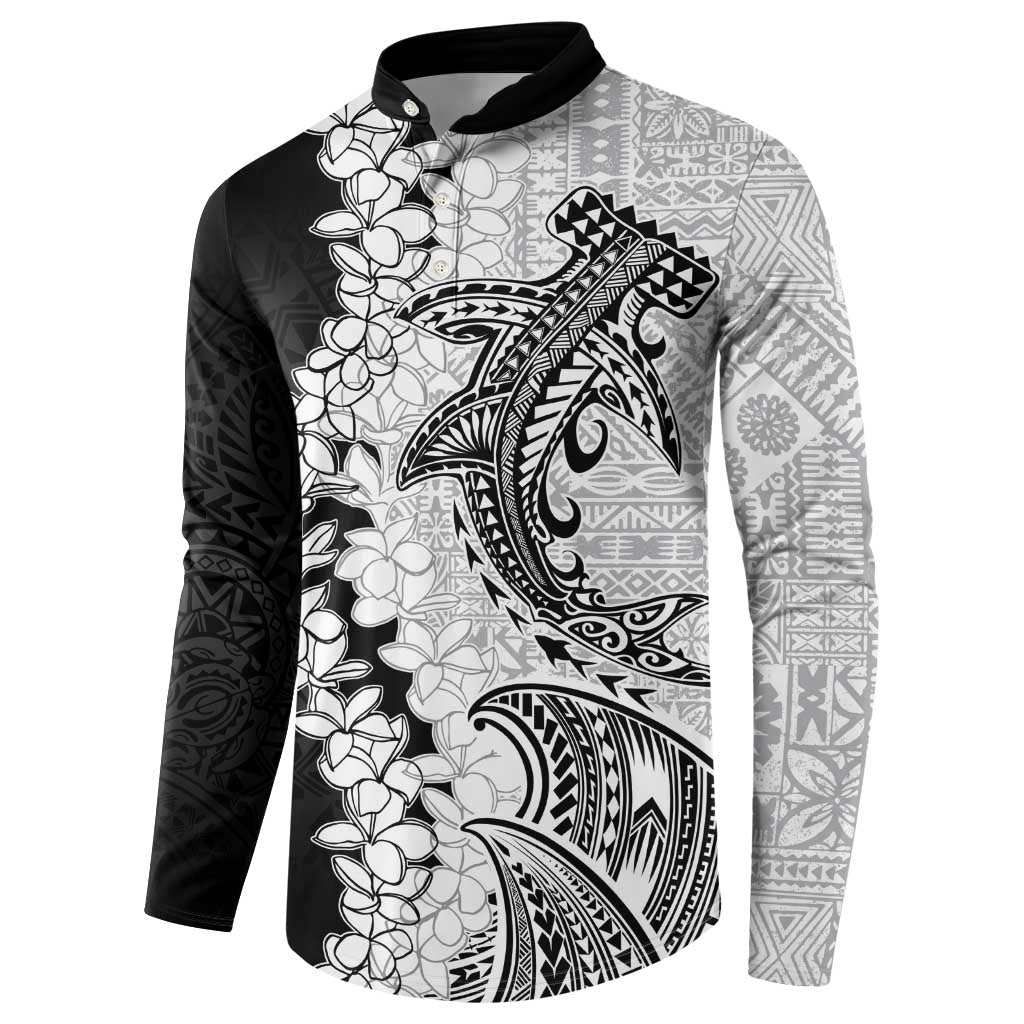 Polynesian Plumeria Lei Button Sweatshirt with Hammerhead Shark LT7 - Polynesian Pride