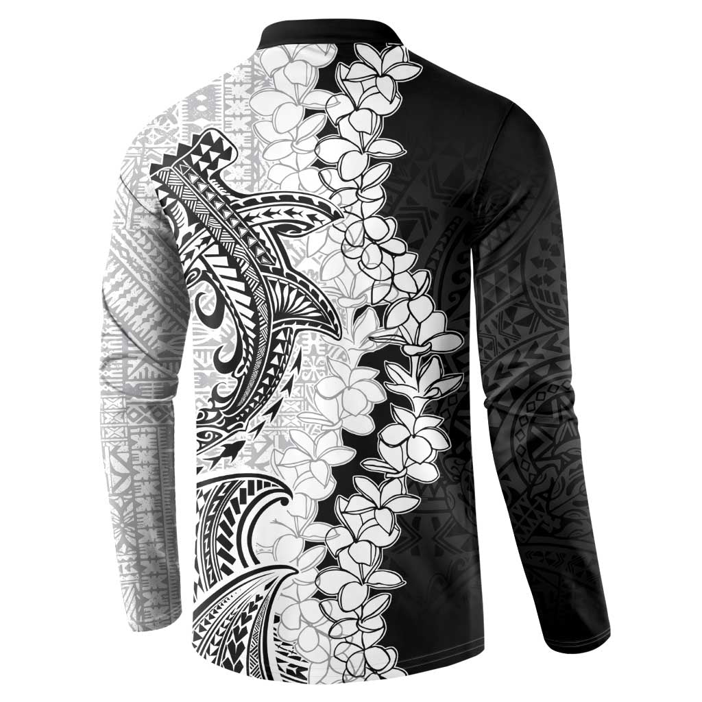 Polynesian Plumeria Lei Button Sweatshirt with Hammerhead Shark LT7 - Polynesian Pride