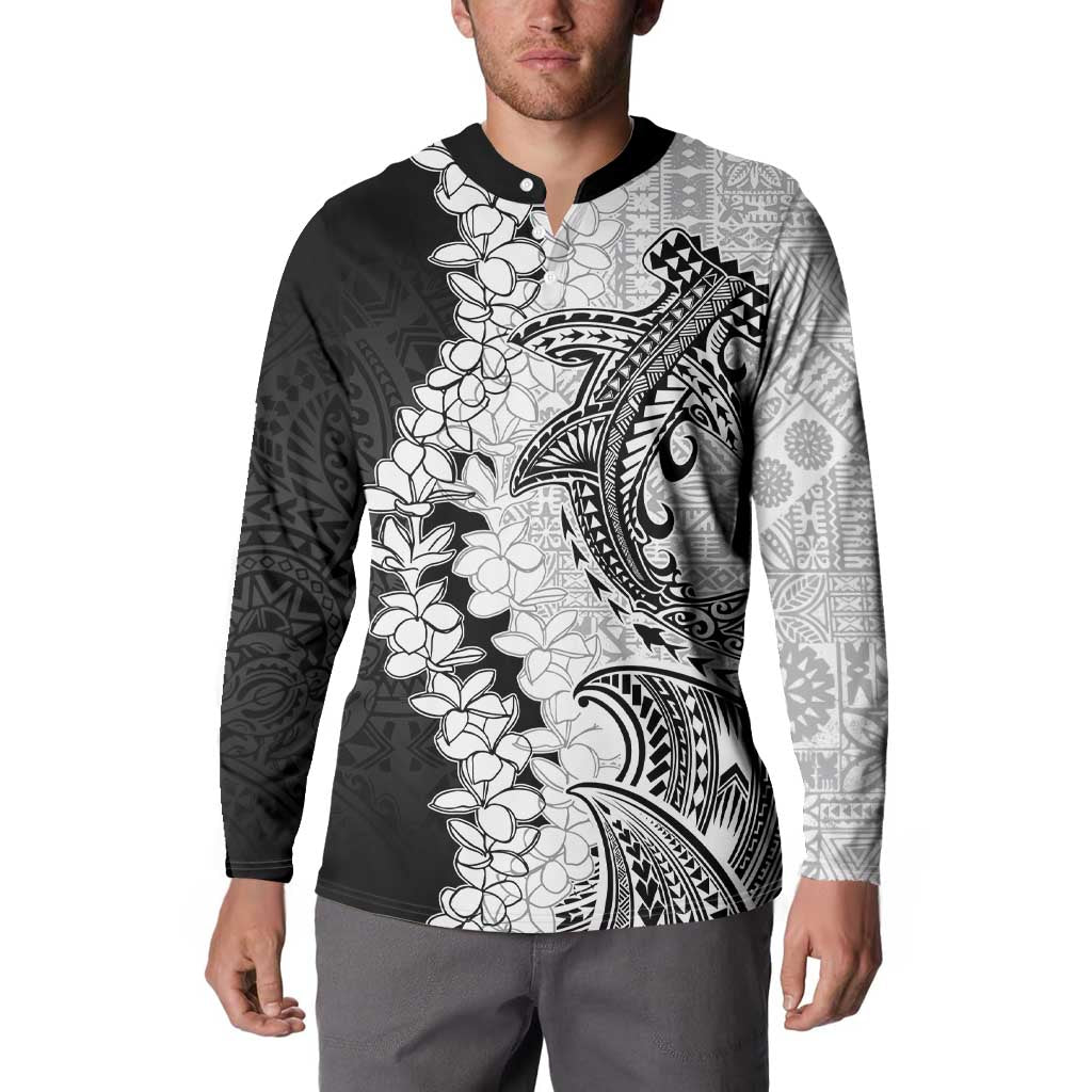 Polynesian Plumeria Lei Button Sweatshirt with Hammerhead Shark LT7 - Polynesian Pride
