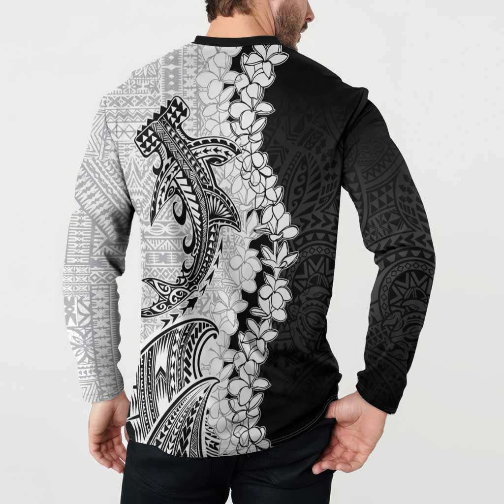 Polynesian Plumeria Lei Button Sweatshirt with Hammerhead Shark LT7 - Polynesian Pride