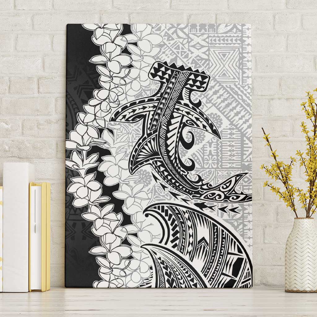 Polynesian Plumeria Lei Canvas Wall Art with Hammerhead Shark LT7 Without Frame Black - Polynesian Pride