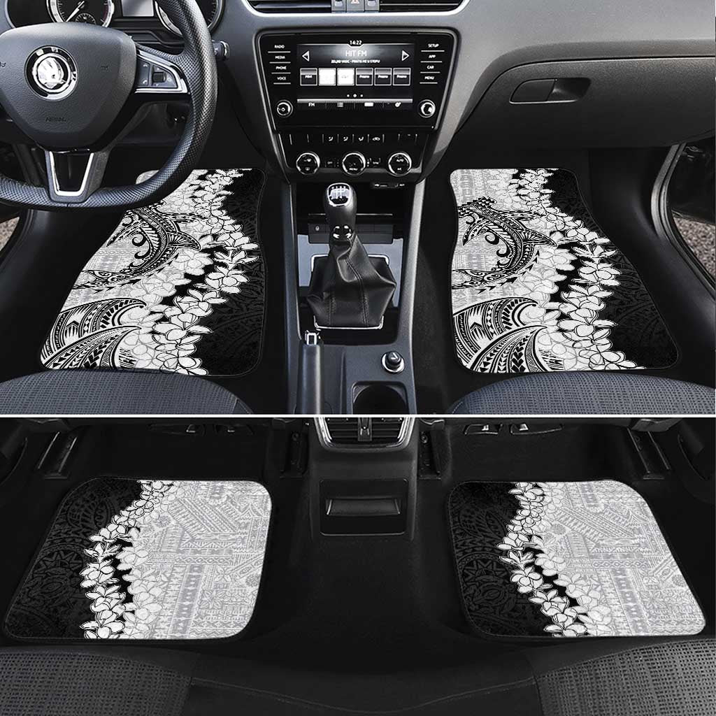 Polynesian Plumeria Lei Car Mats with Hammerhead Shark LT7 Set 4pcs Black - Polynesian Pride