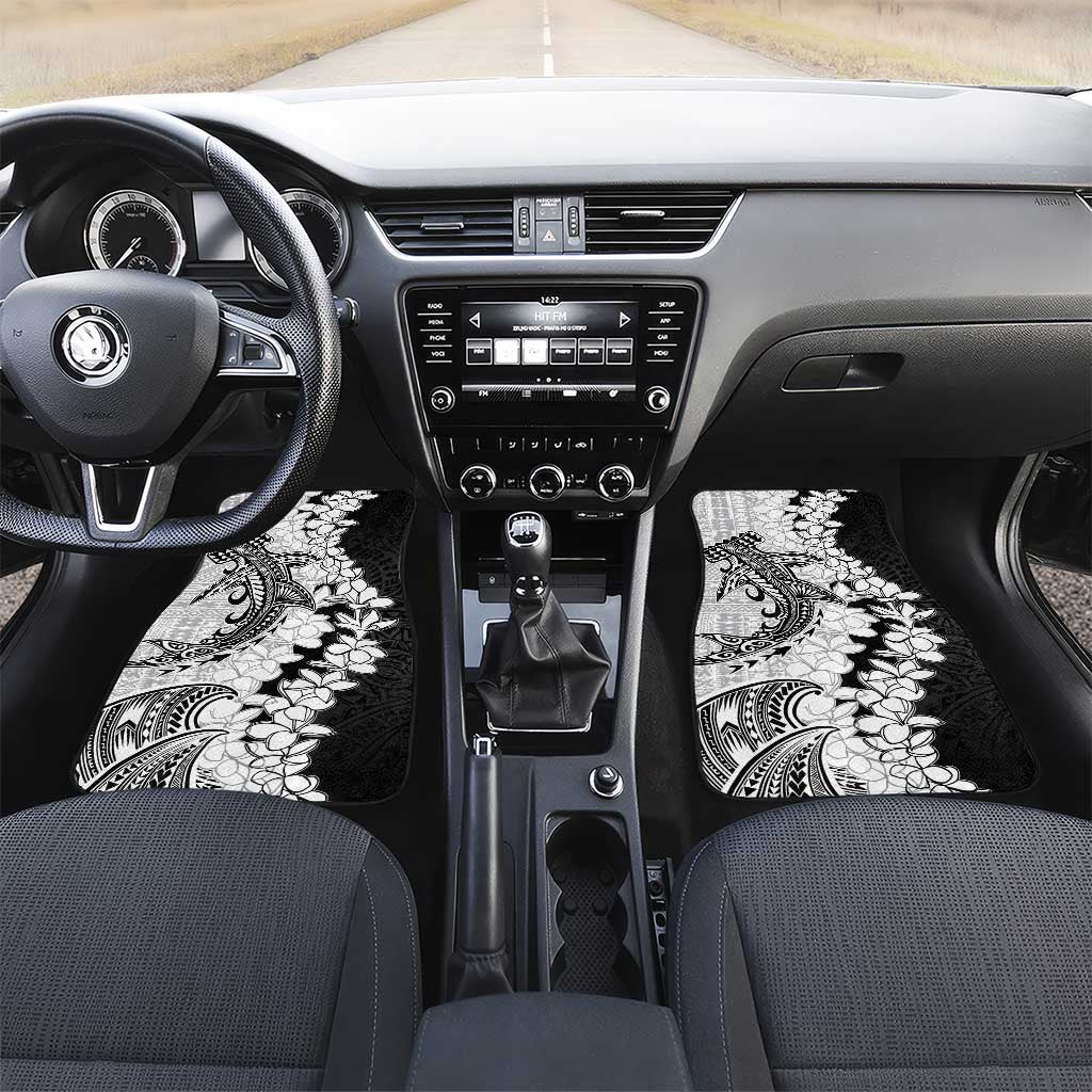 Polynesian Plumeria Lei Car Mats with Hammerhead Shark LT7 Set 2pcs - Front Black - Polynesian Pride