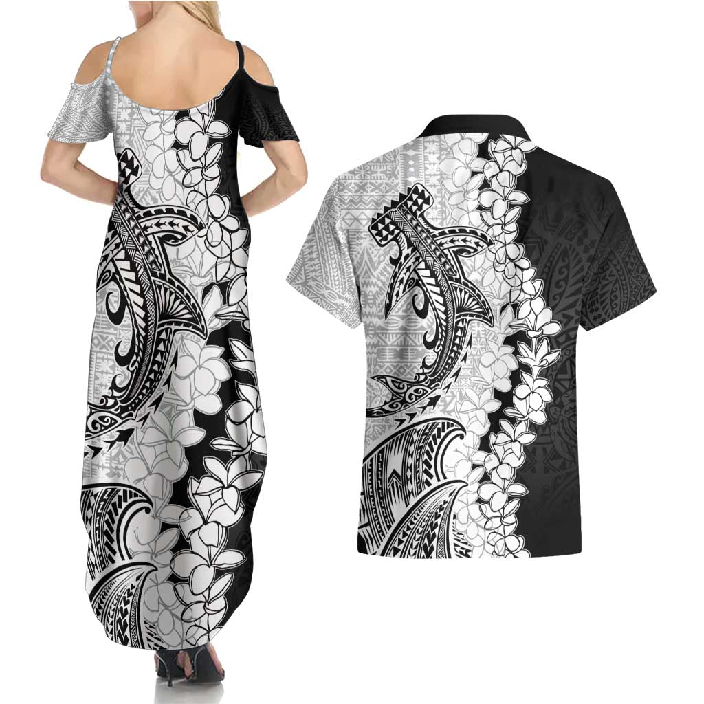 Polynesian Plumeria Lei Couples Matching Summer Maxi Dress and Hawaiian Shirt with Hammerhead Shark LT7 - Polynesian Pride