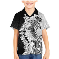 Polynesian Plumeria Lei Family Matching Mermaid Dress and Hawaiian Shirt with Hammerhead Shark