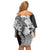 Polynesian Plumeria Lei Family Matching Off Shoulder Short Dress and Hawaiian Shirt with Hammerhead Shark