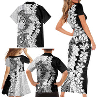 Polynesian Plumeria Lei Family Matching Short Sleeve Bodycon Dress and Hawaiian Shirt with Hammerhead Shark