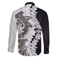 Polynesian Plumeria Lei Family Matching Tank Maxi Dress and Hawaiian Shirt with Hammerhead Shark