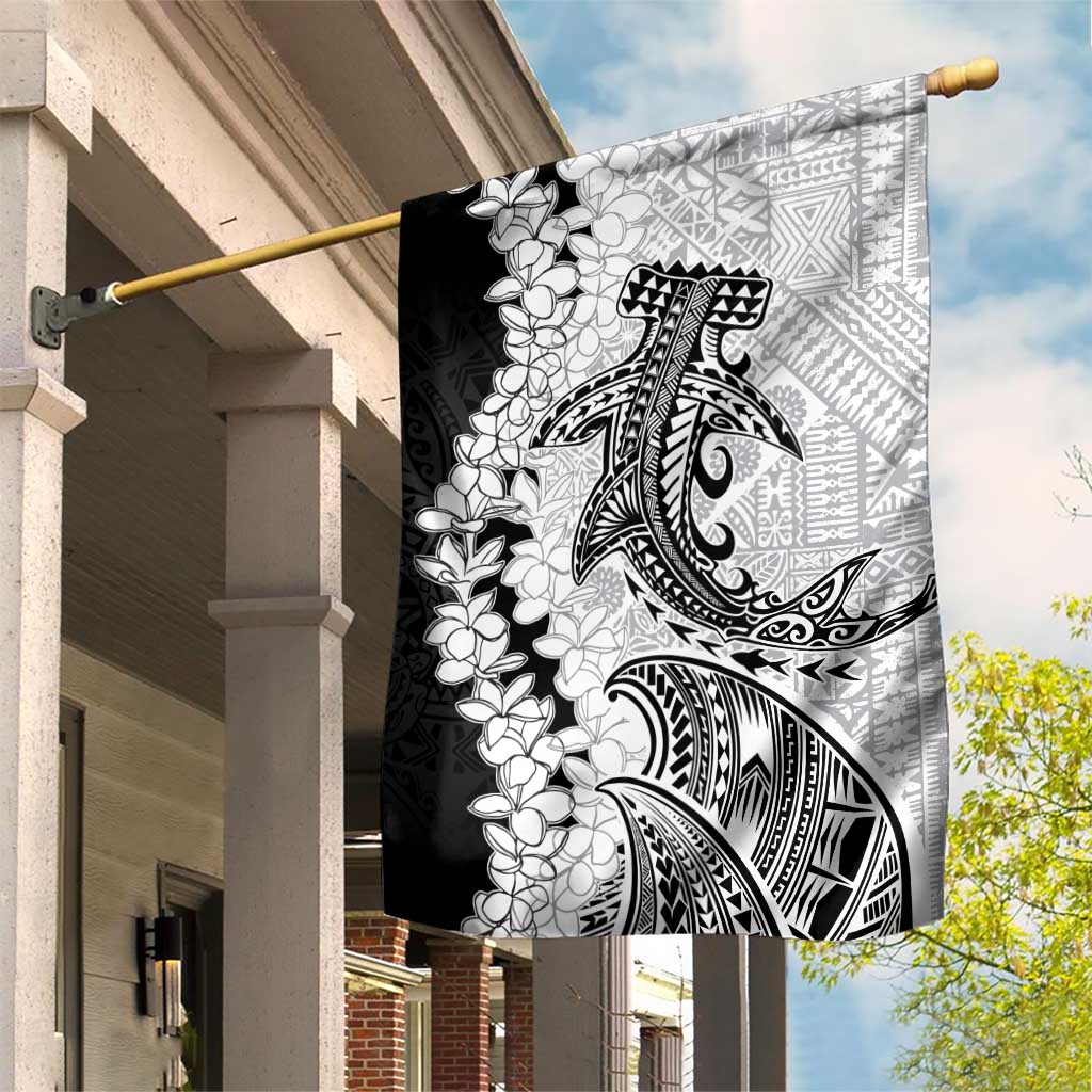Polynesian Plumeria Lei Garden Flag with Hammerhead Shark LT7 House Flag Black - Polynesian Pride