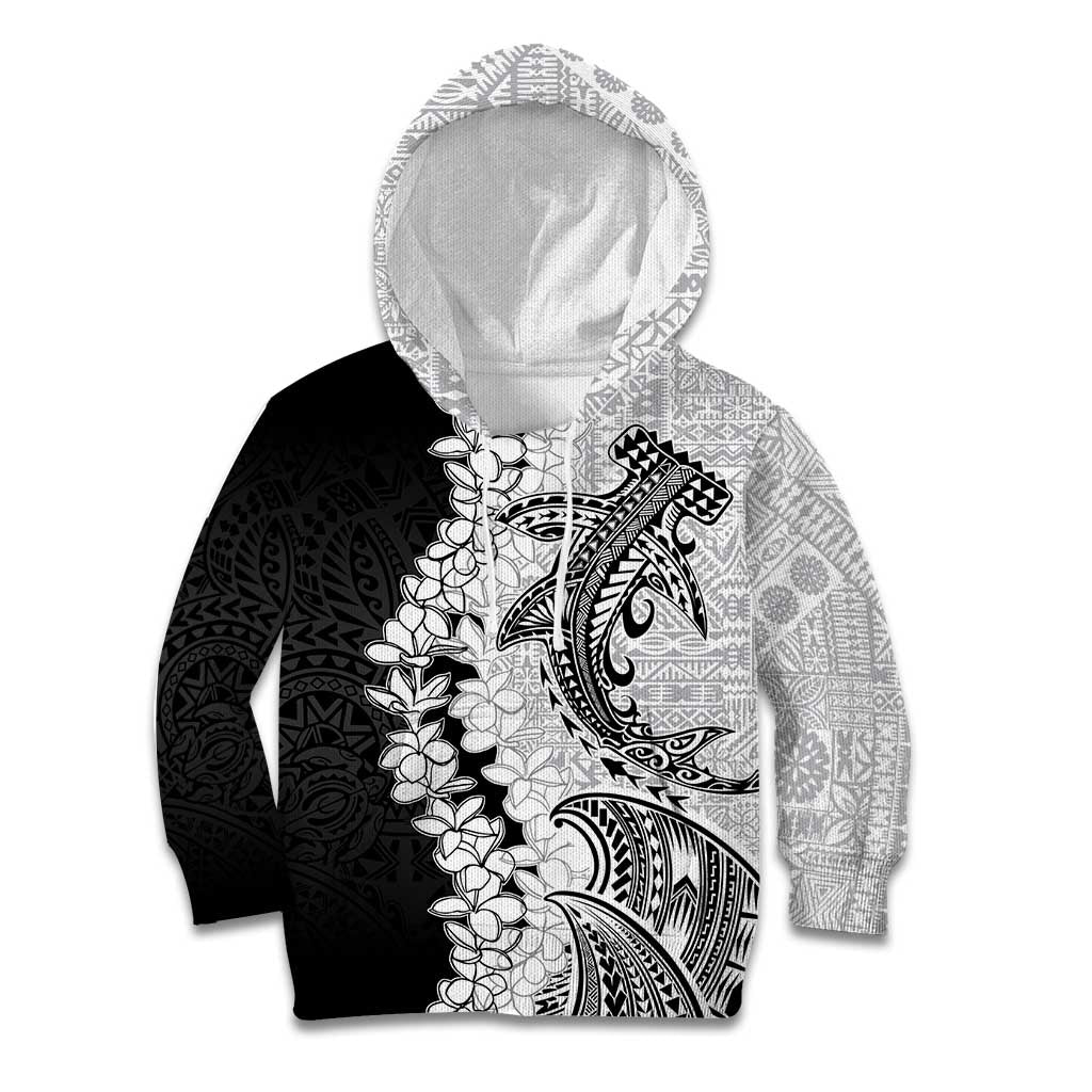 Polynesian Plumeria Lei Kid Hoodie with Hammerhead Shark