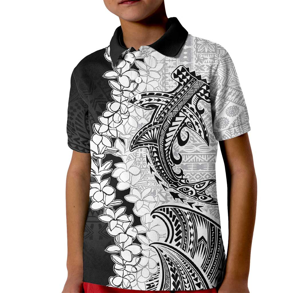 Polynesian Plumeria Lei Kid Polo Shirt with Hammerhead Shark