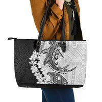Polynesian Plumeria Lei Leather Tote Bag with Hammerhead Shark LT7 - Polynesian Pride