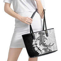 Polynesian Plumeria Lei Leather Tote Bag with Hammerhead Shark LT7 - Polynesian Pride