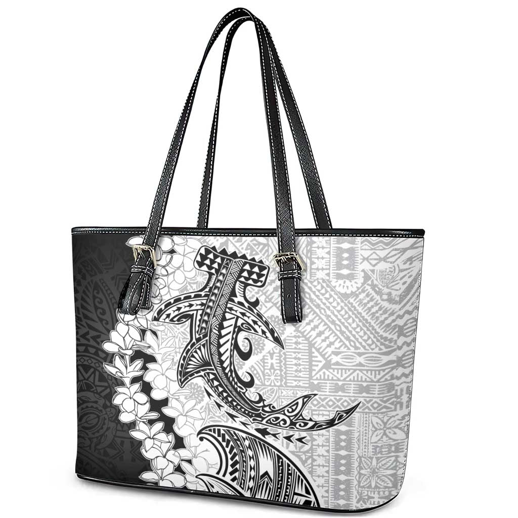 Polynesian Plumeria Lei Leather Tote Bag with Hammerhead Shark LT7 - Polynesian Pride