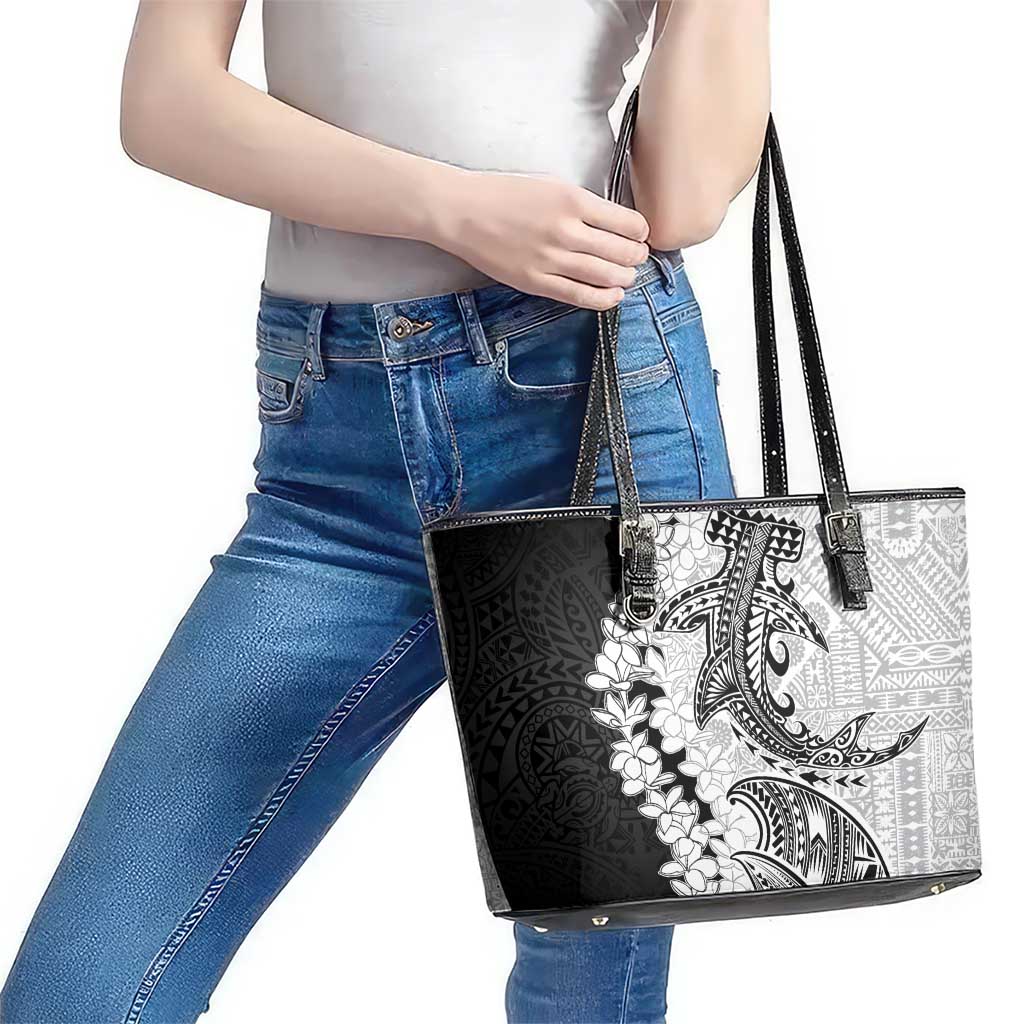 Polynesian Plumeria Lei Leather Tote Bag with Hammerhead Shark LT7 - Polynesian Pride