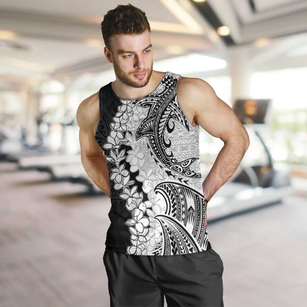 Polynesian Plumeria Lei Men Tank Top with Hammerhead Shark LT7 Black - Polynesian Pride