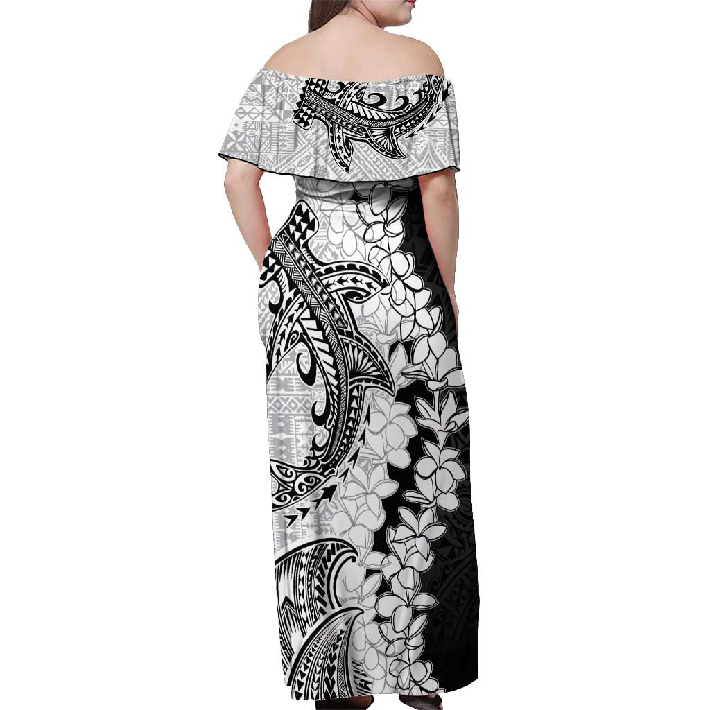 Polynesian Plumeria Lei Off Shoulder Maxi Dress with Hammerhead Shark LT7 - Polynesian Pride