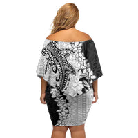 Polynesian Plumeria Lei Off Shoulder Short Dress with Hammerhead Shark LT7 - Polynesian Pride