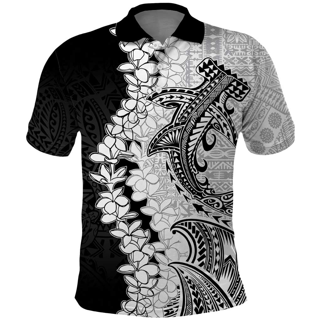 Polynesian Plumeria Lei Polo Shirt with Hammerhead Shark