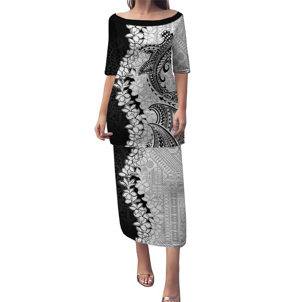 Polynesian Plumeria Lei Puletasi with Hammerhead Shark LT7 Long Dress Black - Polynesian Pride