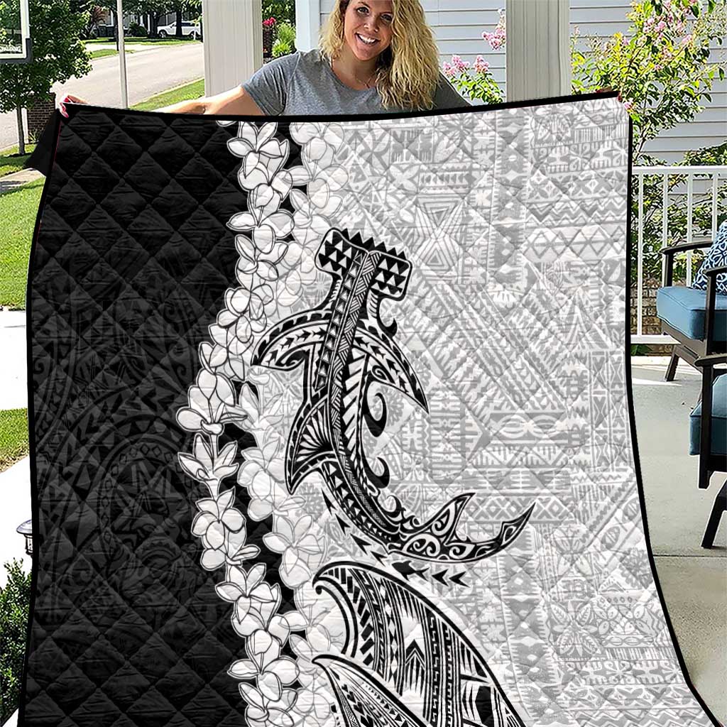 Polynesian Plumeria Lei Quilt with Hammerhead Shark