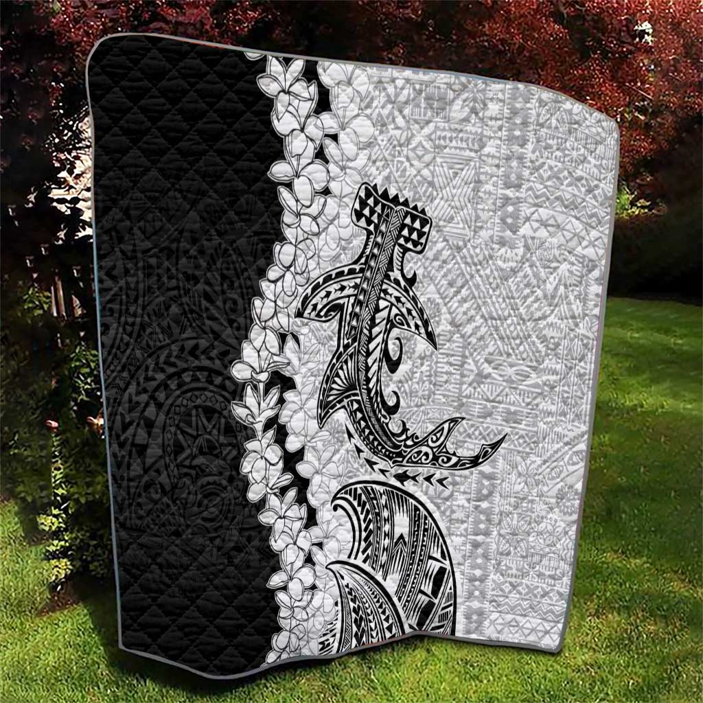 Polynesian Plumeria Lei Quilt with Hammerhead Shark