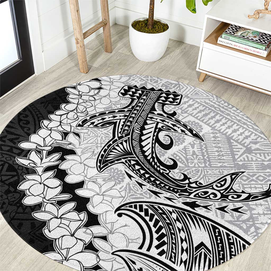 Polynesian Plumeria Lei Round Carpet with Hammerhead Shark