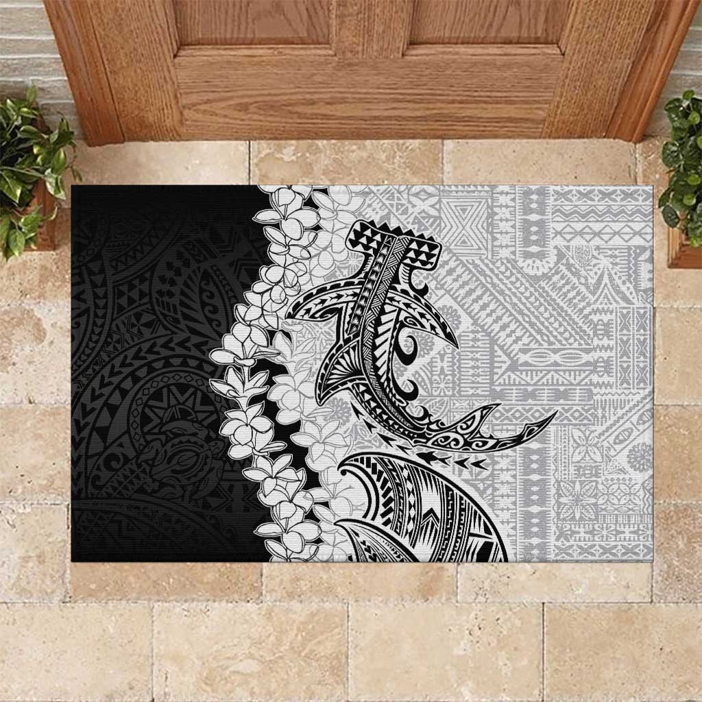 Polynesian Plumeria Lei Rubber Doormat with Hammerhead Shark LT7 Black - Polynesian Pride