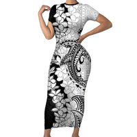 Polynesian Plumeria Lei Short Sleeve Bodycon Dress with Hammerhead Shark