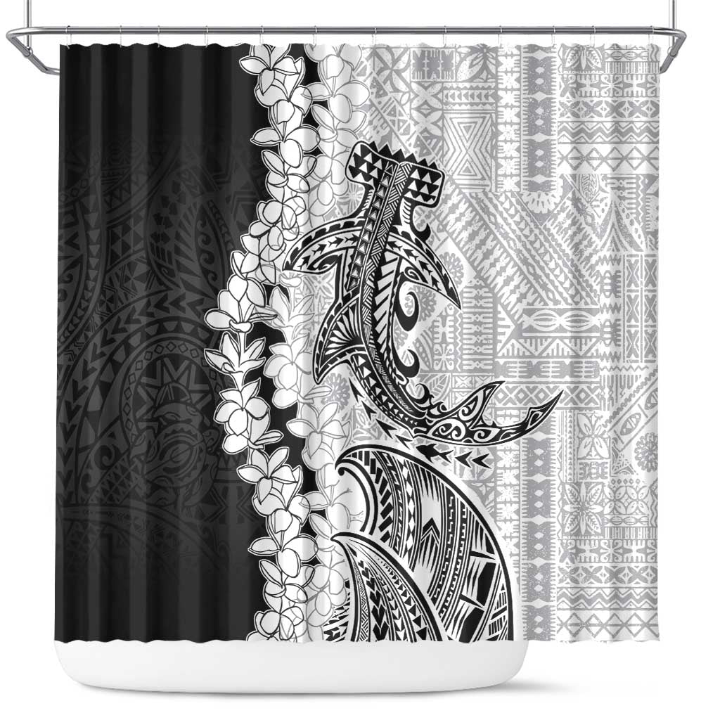 Polynesian Plumeria Lei Shower Curtain with Hammerhead Shark