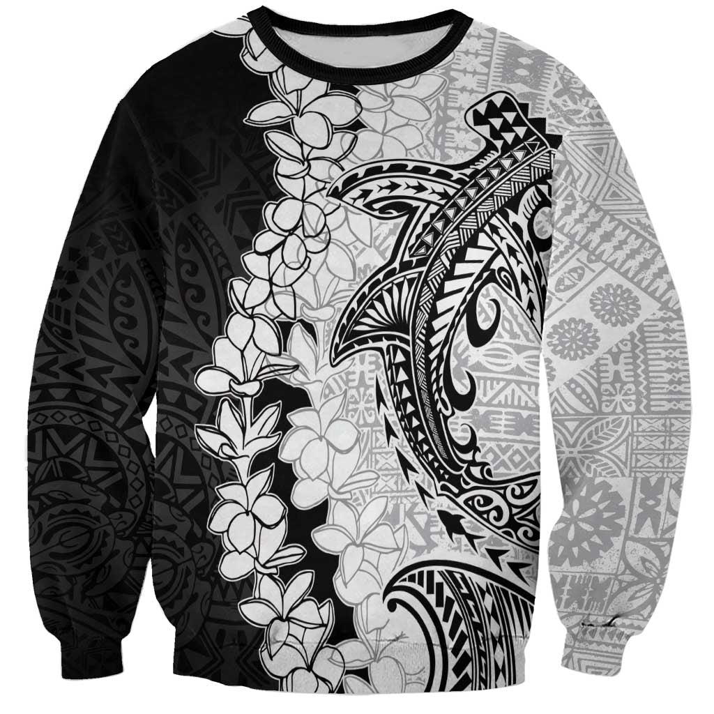 Polynesian Plumeria Lei Sweatshirt with Hammerhead Shark LT7 Unisex Black - Polynesian Pride