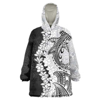 Polynesian Plumeria Lei Wearable Blanket Hoodie with Hammerhead Shark LT7 One Size Black - Polynesian Pride