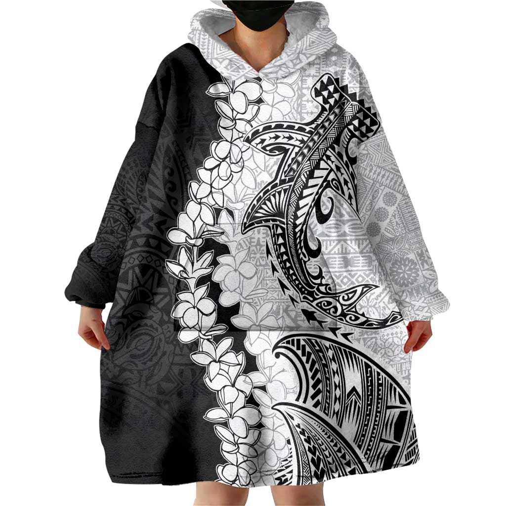 Polynesian Plumeria Lei Wearable Blanket Hoodie with Hammerhead Shark LT7 - Polynesian Pride