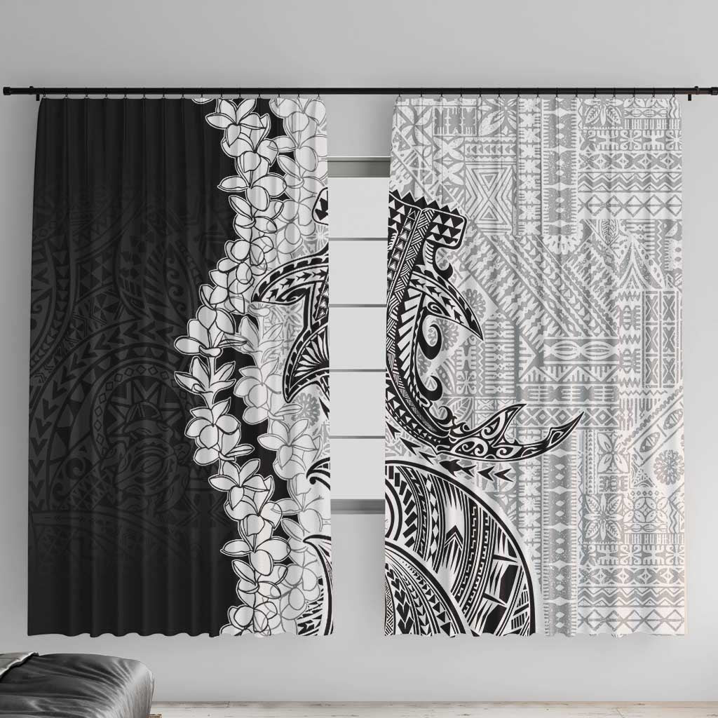 Polynesian Plumeria Lei Window Curtain with Hammerhead Shark