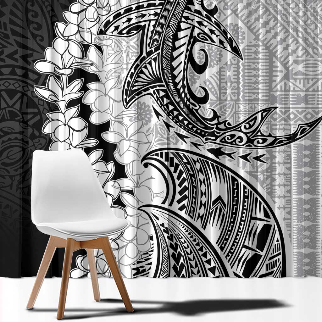 Polynesian Plumeria Lei Window Curtain with Hammerhead Shark LT7 - Polynesian Pride