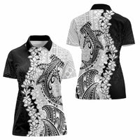 Polynesian Plumeria Lei Women Polo Shirt with Hammerhead Shark