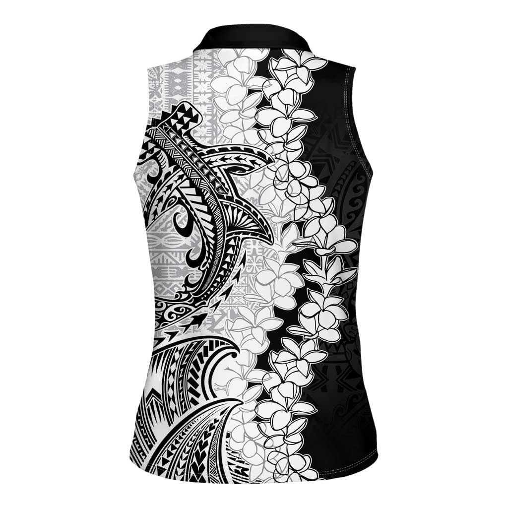 Polynesian Plumeria Lei Women Sleeveless Polo Shirt with Hammerhead Shark LT7 - Polynesian Pride