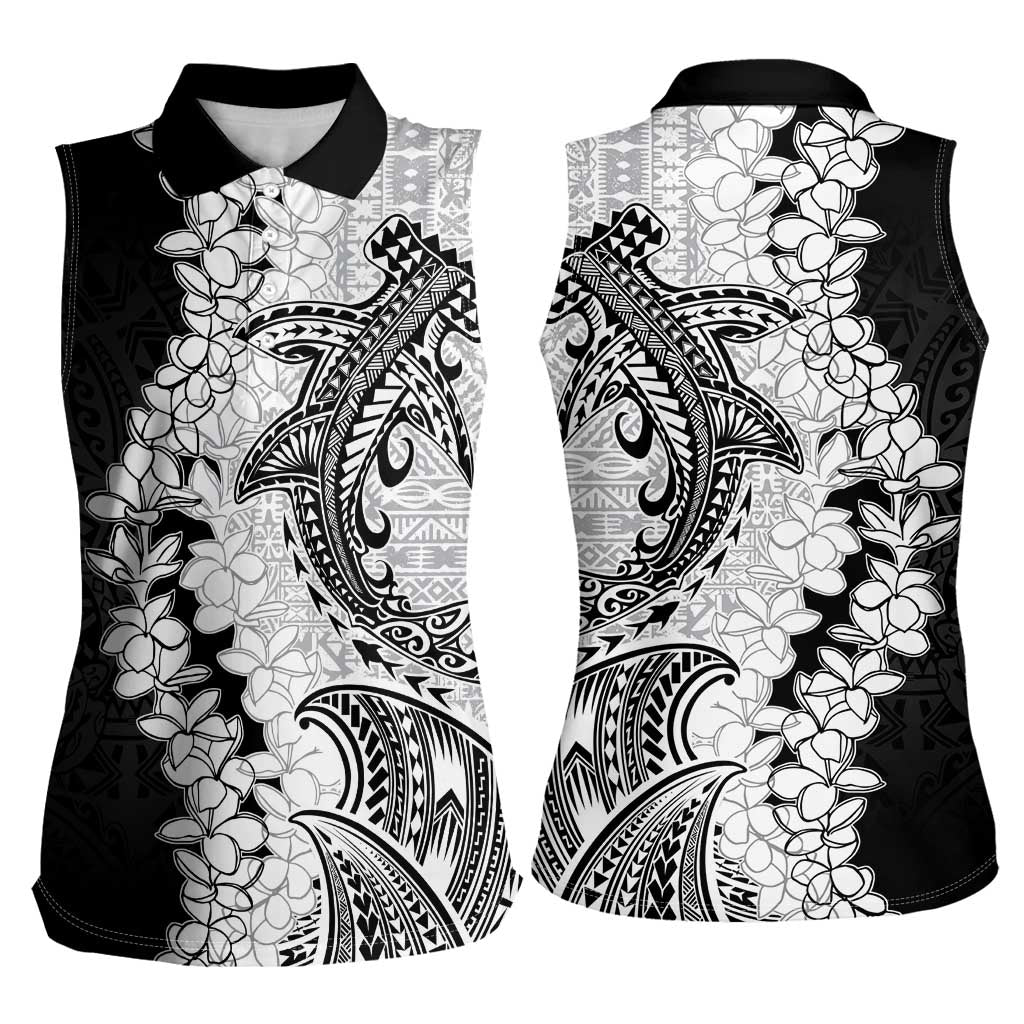 Polynesian Plumeria Lei Women Sleeveless Polo Shirt with Hammerhead Shark LT7 - Polynesian Pride