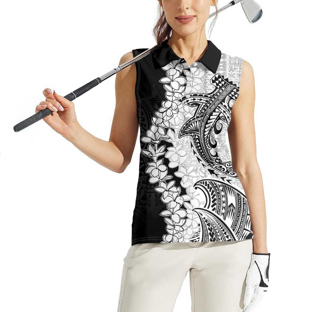 Polynesian Plumeria Lei Women Sleeveless Polo Shirt with Hammerhead Shark LT7 - Polynesian Pride