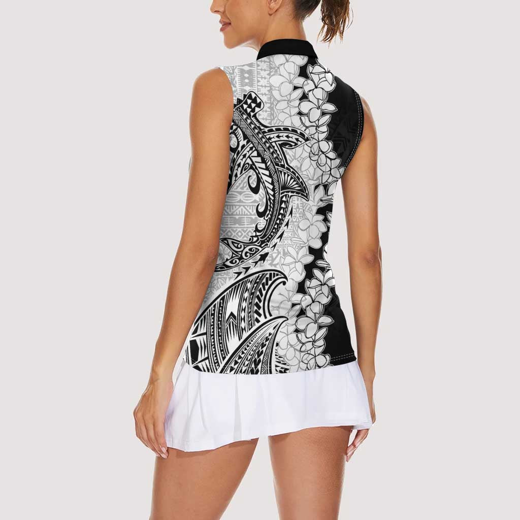 Polynesian Plumeria Lei Women Sleeveless Polo Shirt with Hammerhead Shark LT7 - Polynesian Pride